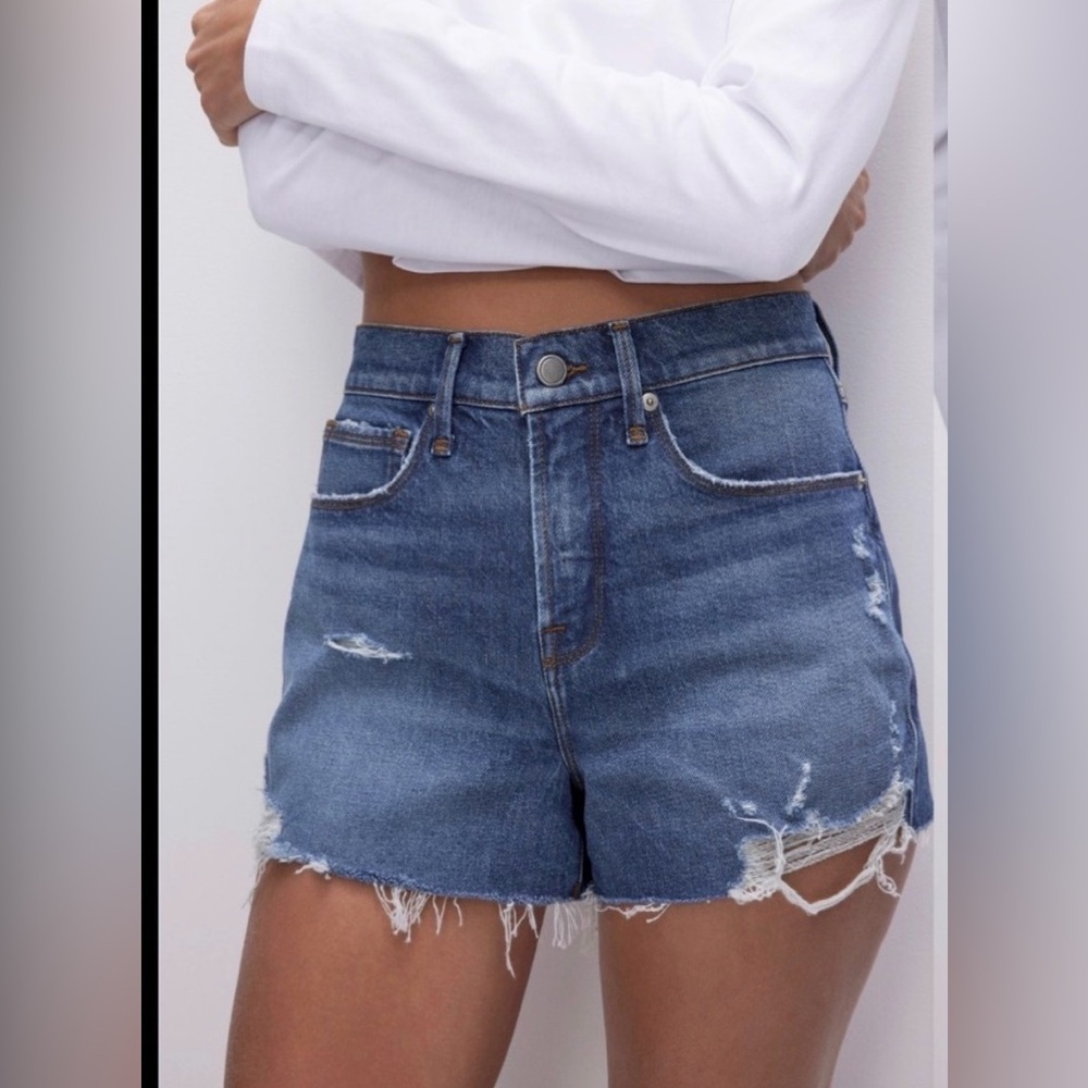 Good American Classic Blue Denim Women's Shorts Distressed Size 10